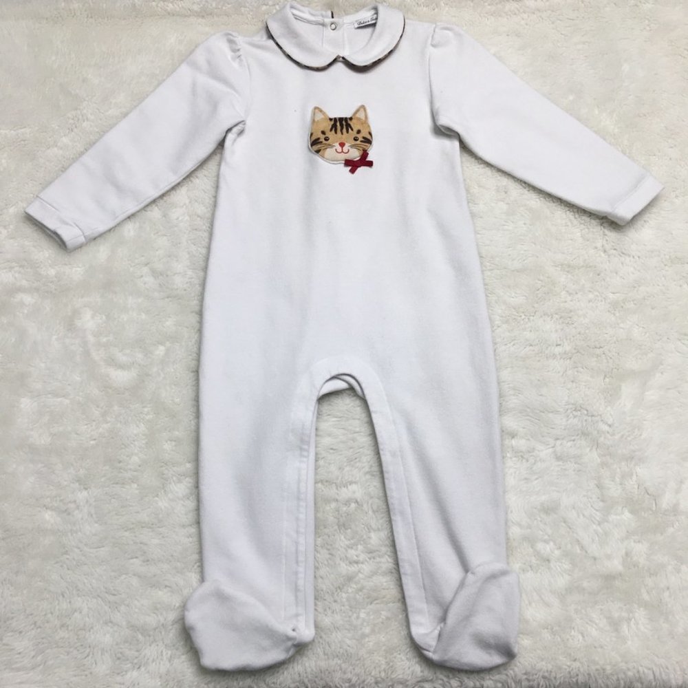 Dolce & Gabbana White Cat Embroidered Kids Footie